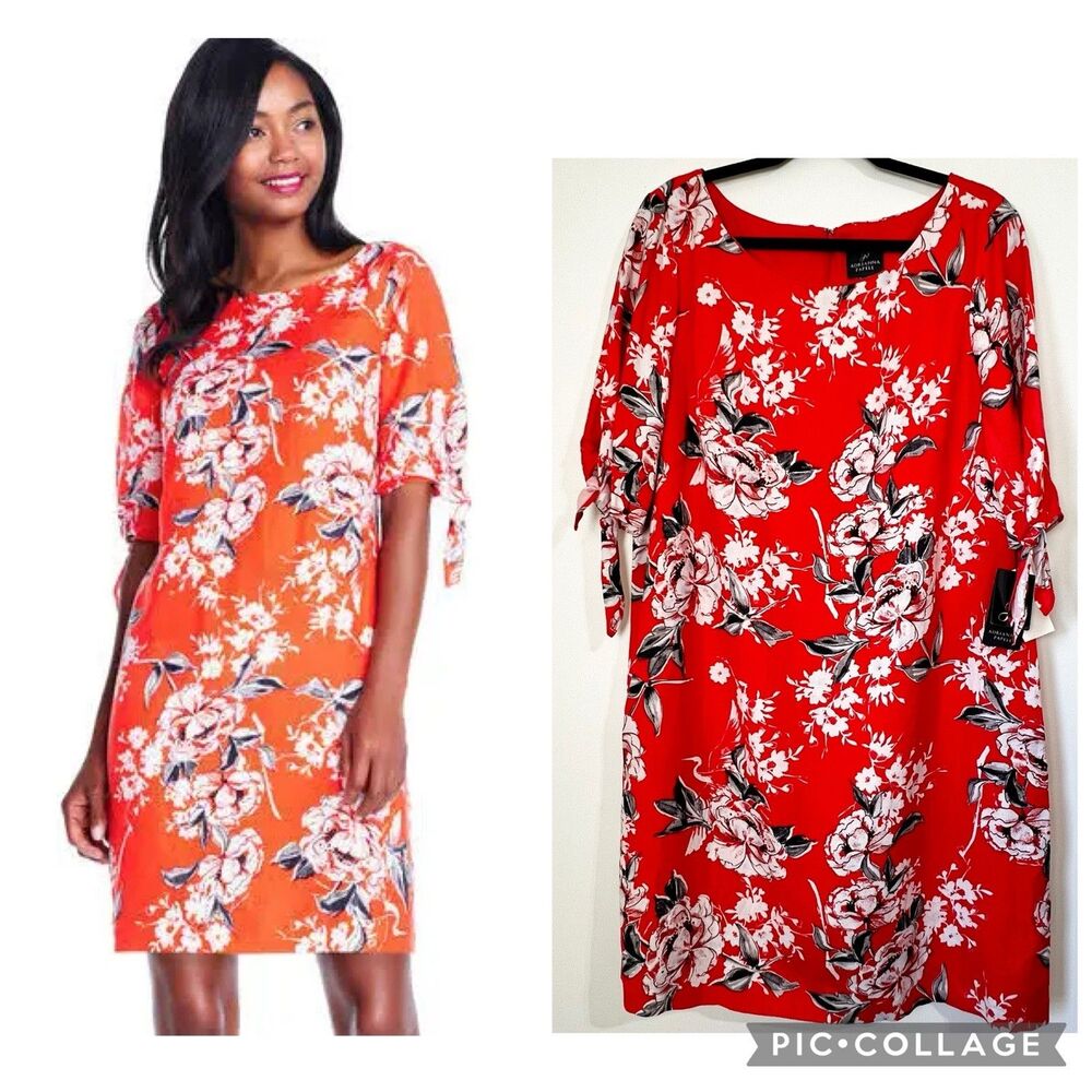 Adrianna Papell Lovely Lady Shift Dress Red Floral Women’s 16 NWT